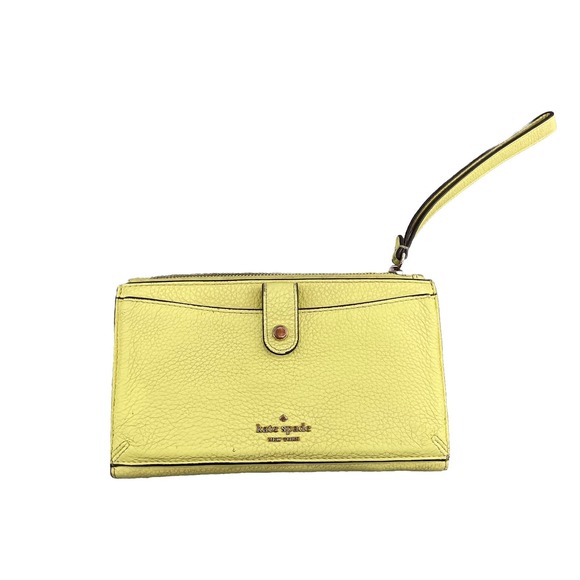 Kate Spade Jackson Wallet Yellow Pebbble Leather‎ Zip Around Clutch Divider Boho - Picture 1 of 12
